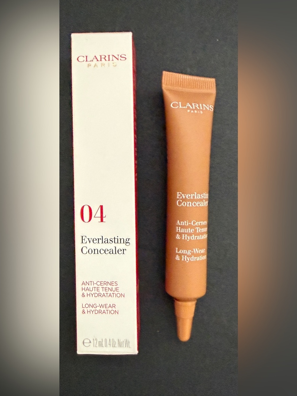 Clarins Everlasting Concealer 04 Deep Full Coverage Long Wear Hydrating 12ml NIB